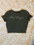 Ladies' "Goal Digger" Fitted Crop T-Shirt - Olive Green, M