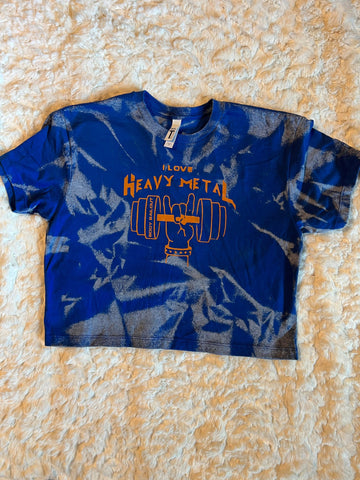 Ladies' "I Love Heavy Metal" Loose Fit Crop T-Shirt - Bleached Royal Blue, S