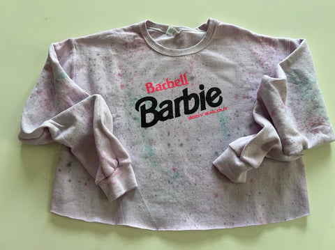 Crop Sweatshirt - "Barbell Barbie" - Dye Splattered Pink, L
