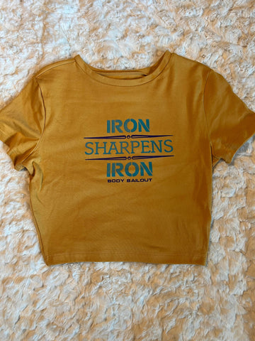 Ladies' "Iron Sharpens Iron" Fitted Crop T-Shirt - Gold, S