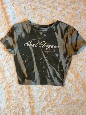 Ladies' "Goal Digger" Fitted Crop T-Shirt - Bleached Olive Green, XS