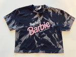 Ladies' "Barbell Barbie" Loose Fit Crop T-Shirt - Bleached Black, S