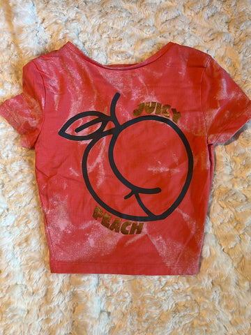 Ladies' "Juicy Peach" Fitted Crop T-Shirt - Bleached Coral, XS