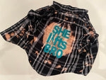 Upcycled Flannel Shirt - "She Lifts Bro" - White & Black Plaid, S