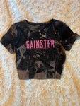 Ladies' "Gainster" Fitted Crop T-Shirt - Bleached Black, XS