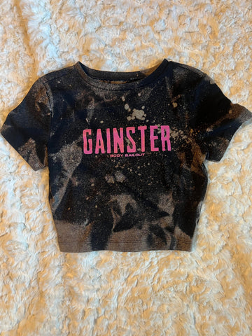 Ladies' "Gainster" Fitted Crop T-Shirt - Bleached Black, XS