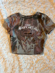 Ladies' "I Love Heavy Metal" Fitted Crop T-Shirt - Bleached Olive Green, XS