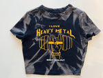 Ladies' "I Love Heavy Metal" Fitted Crop T-Shirt - Bleached Black, S
