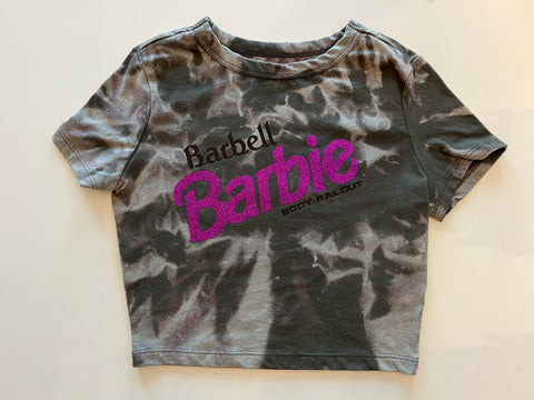 Ladies' "Barbell Barbie" Fitted Crop T-Shirt - Bleached Olive Green, S