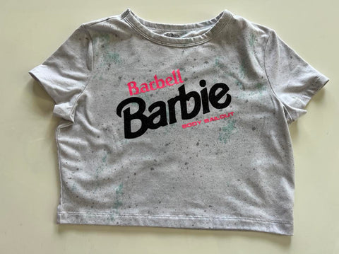 Ladies' "Barbell Barbie" Fitted Crop T-Shirt - Dye Splattered, L