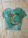 Ladies' "Juicy Peach" Fitted Crop T-Shirt - Bleached Teal, XS