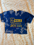 Ladies' "FeMALE The Original Iron Man" Loose Fit Crop T-Shirt - Bleached Royal Blue, XS